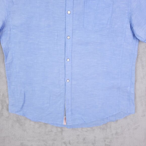 Projek Raw Shirt Mens Size XL Blue Linen Blend Button Up Beach Short Sleeve - Picture 2 of 13